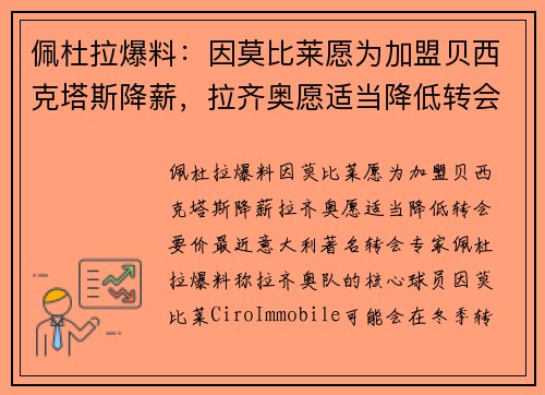 佩杜拉爆料：因莫比莱愿为加盟贝西克塔斯降薪，拉齐奥愿适当降低转会要价